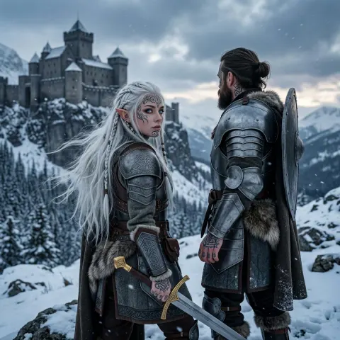 Tattooed Elf Warrior Couple Portrait