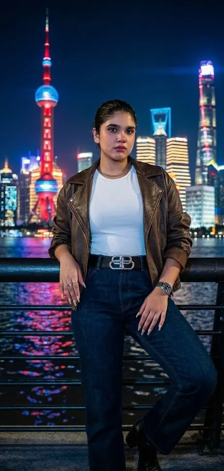 Shanghai Bund Night Fashion Portrait