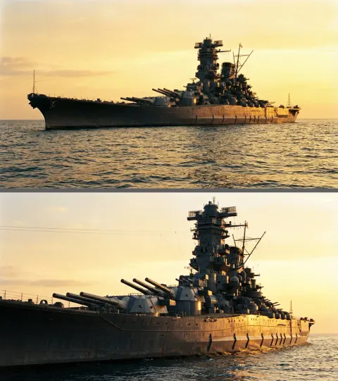 Colossal Battleship Sailing At Dawn