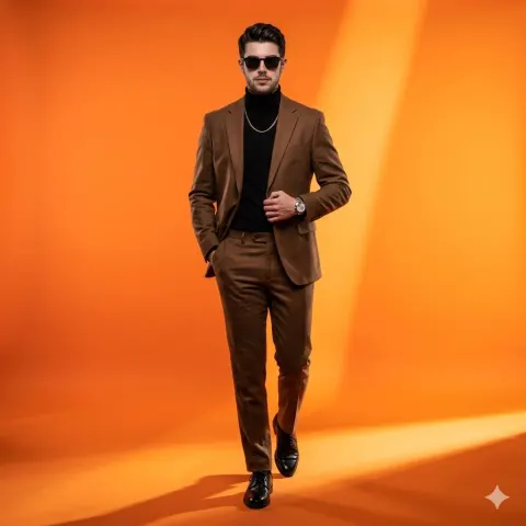 Stylish Man in Brown Suit Studio Portrait