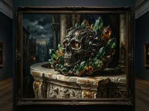Biomechanical Skull Chiaroscuro Oil Painting