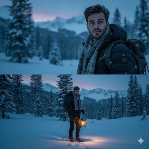 Cinematic Winter Lantern Portrait