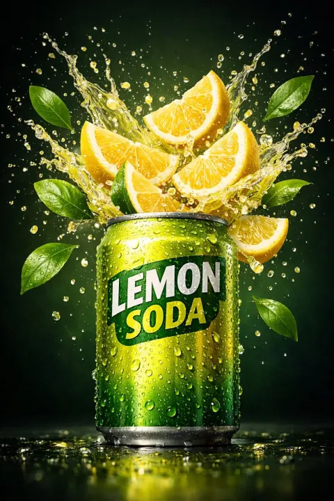 Hyper-Realistic Lemon Soda Splash