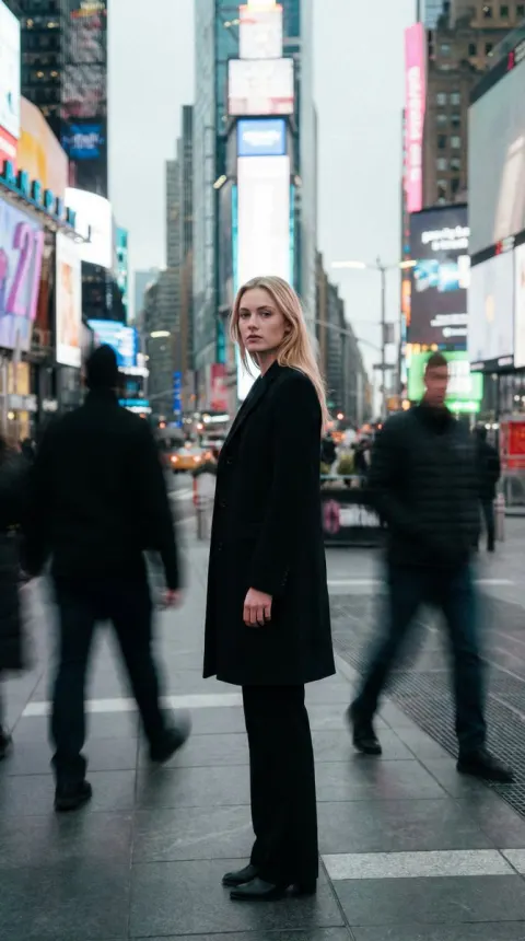 Still Gaze in Times Square Glow