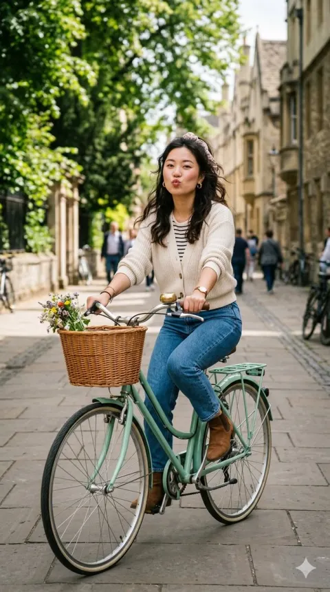 Vintage Bicycle Girl Street Portrait