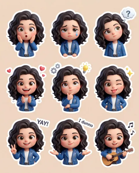 Cute 3D Chibi Sticker Set