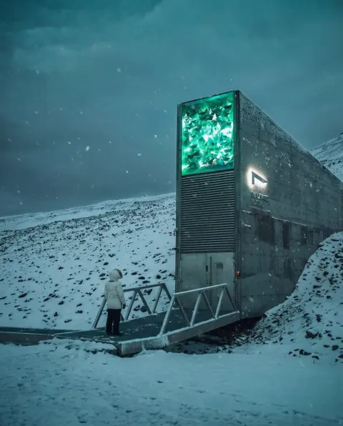 Futuristic Vault Glowing In Snow