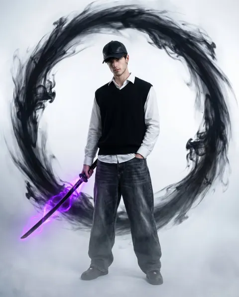 Stylish Man With Glowing Katana