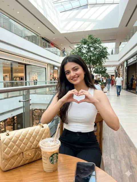 Playful Heart Gesture at Mall