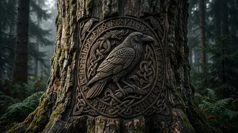 Viking Tree Carving Close-up