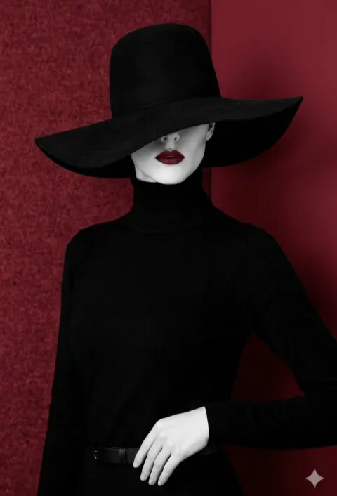 Mysterious Red Lips Fashion Portrait