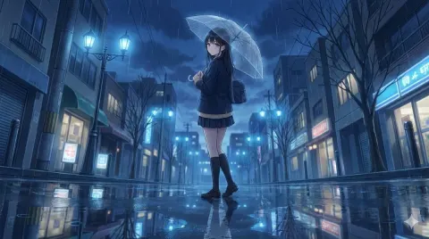 Rainy Night Umbrella Girl