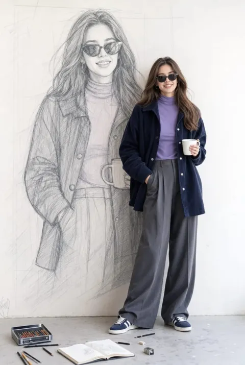 Real Woman Meets Pencil Sketch Art