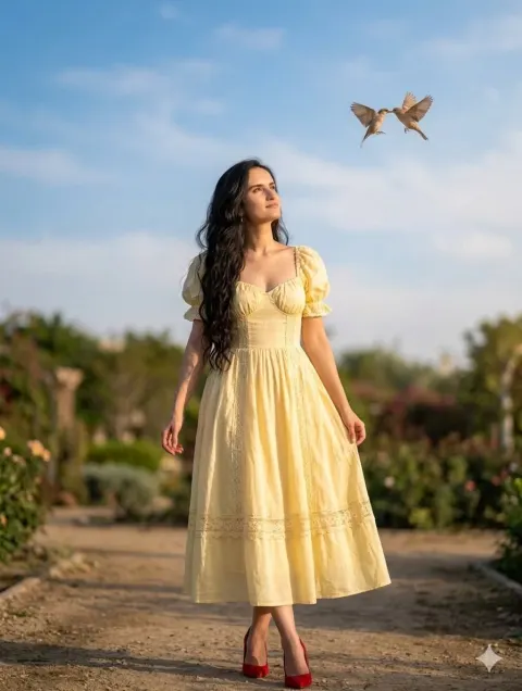Romantic Yellow Dress Garden Portrait