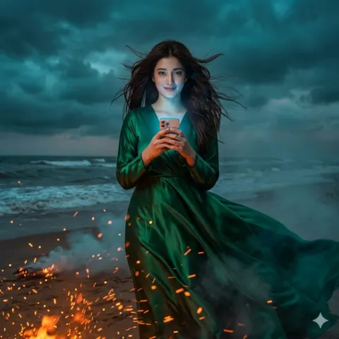 Mysterious Woman on Stormy Beach