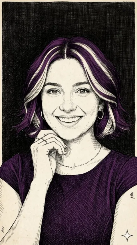 Ink-Crosshatched Portrait of a Confident Young Woman