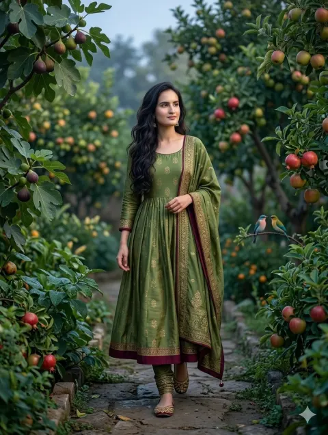 Serene Desi Beauty in Misty Orchard