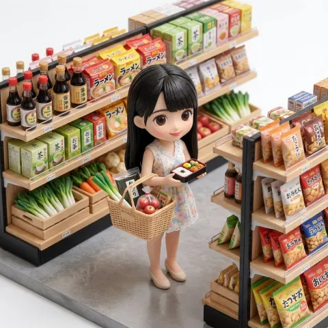 Miniature Doll Strolling in Japanese Florist