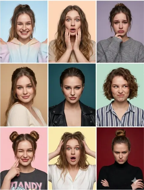 Nine Panel Emotion Portrait Grid