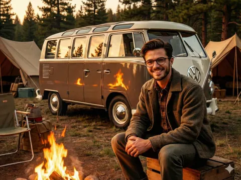 Vintage 1950s Campfire Portrait