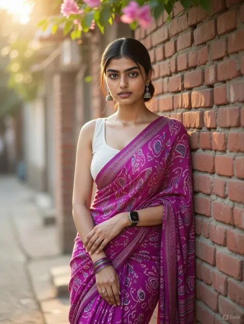 Elegant Saree by Red Brick Wall