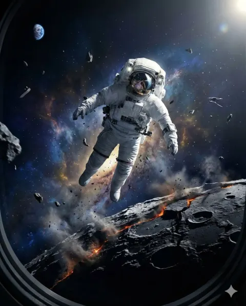 Astronaut Over Shattered Moon