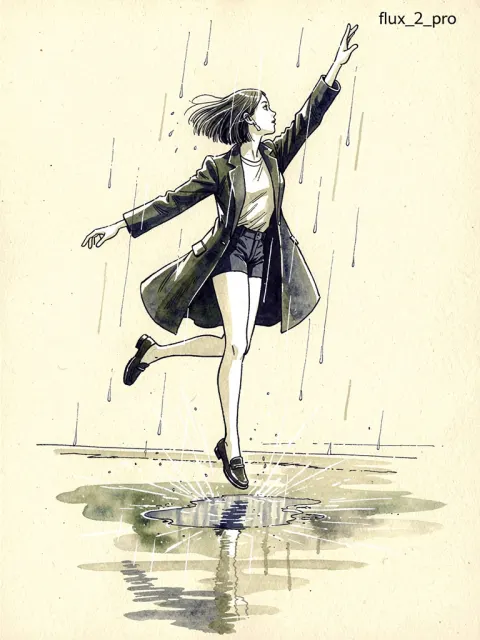 Ink Dance in Rainy Night