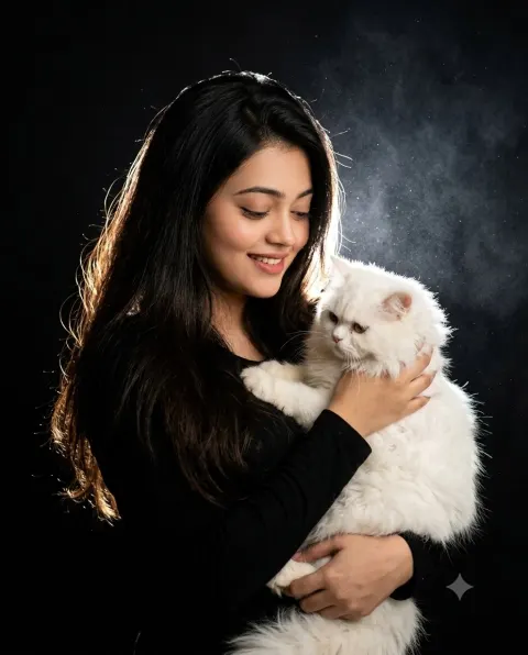 Cinematic Portrait of Woman and Cat