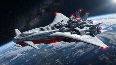 Futuristic Space Battleship Orbit Render
