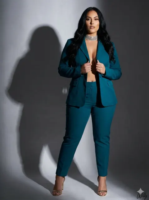 Teal Suit Diamond Choker Studio Shoot