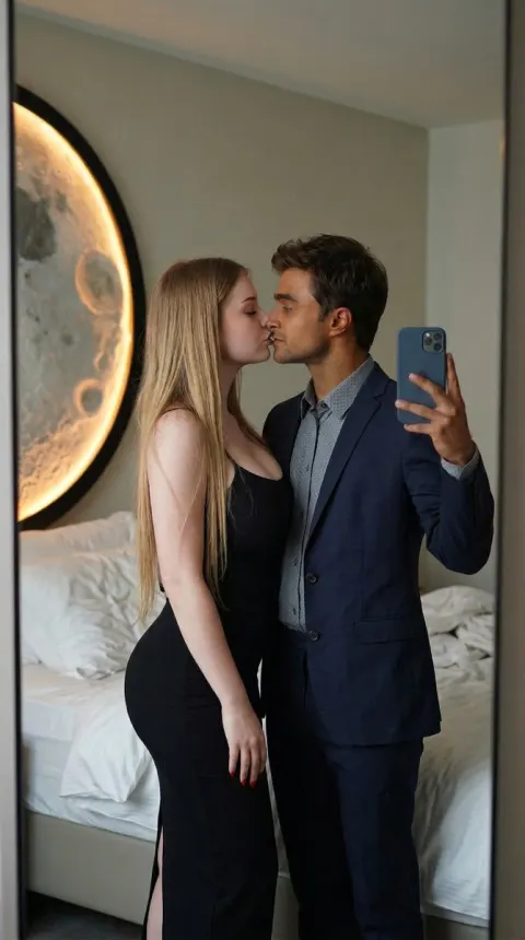 Romantic Indian Couple Mirror Selfie