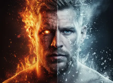 Fire Ice Face Split Portrait