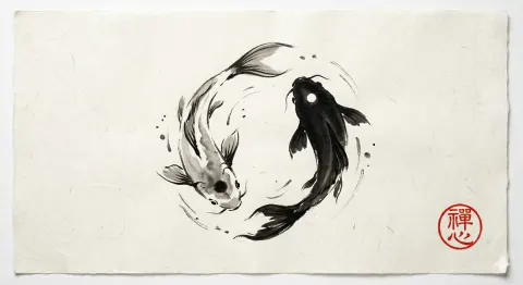 Yin Yang Koi Zen Ink