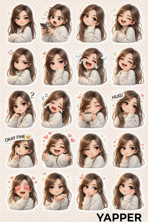 Cute Anime Chibi Girl Sticker Sheet