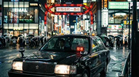 Cinematic Rainy Night Taxi Shot