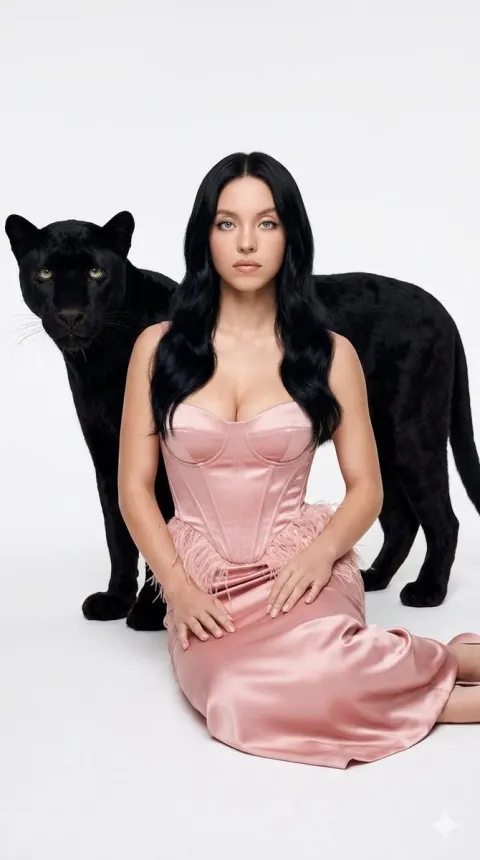 Woman With Black Panther Studio Portrait
