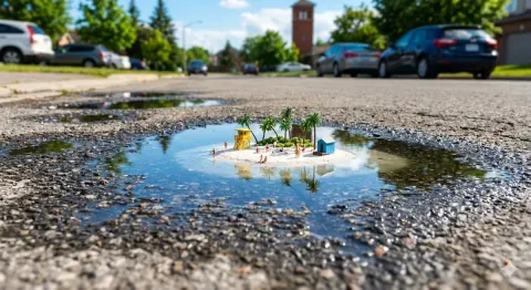 Tiny Tropical Paradise in Puddle