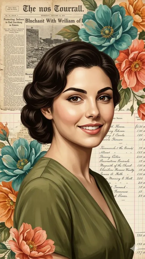 Vintage Floral Portrait of Elegant Woman