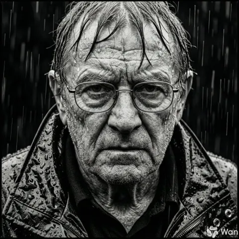 Rain-Drenched Elderly Portrait