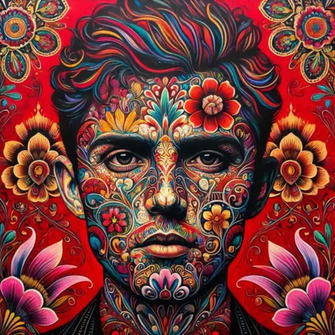 Bold Man Portrait with Folkloric Patterns