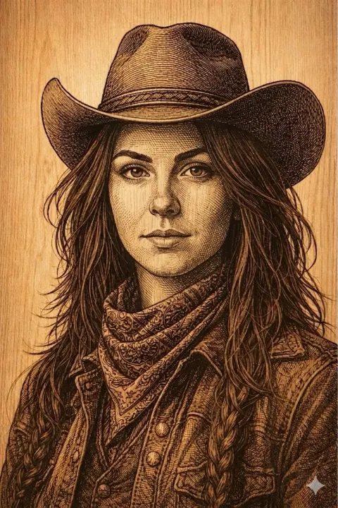 Western Outlaw Wood Engraving Portrait
