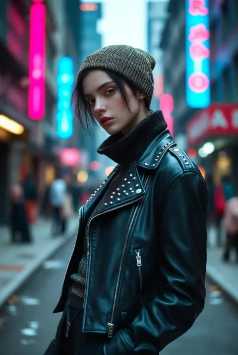 Neon Night Street Fashion Portrait