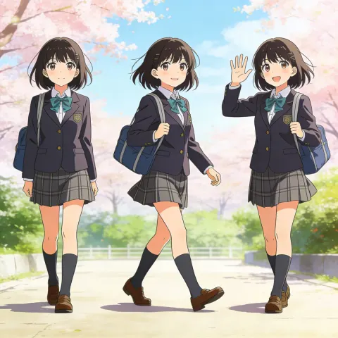 Anime Girl Three Poses Illustration