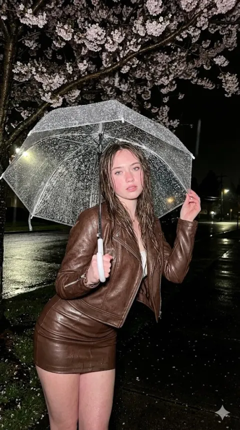 Rainy Night Leather Flash Portrait