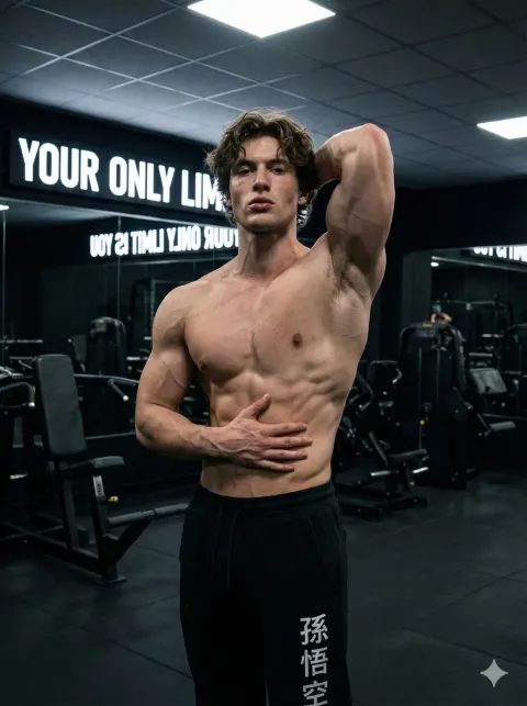 Ripped Gym Model Mirror Pose