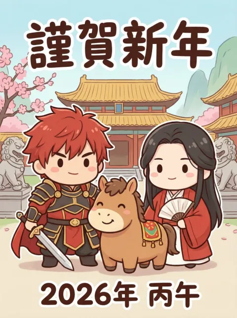 2026 Horse Year Chibi Card Design