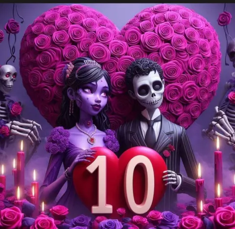 Gothic Heart with Corpse Bride Couple