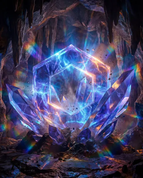 Magical Crystal Formation In Dark Cave