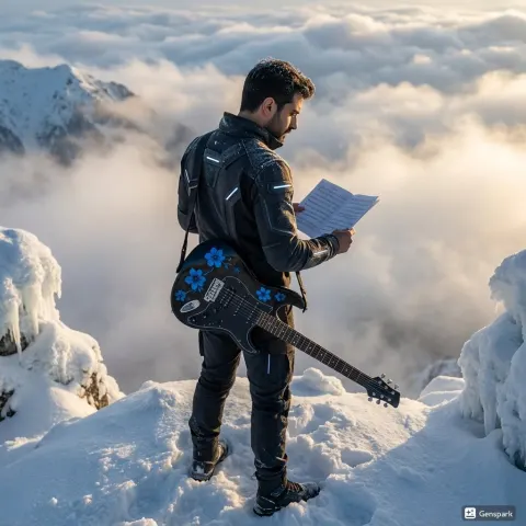 Guitarist Learning Music Above Clouds
