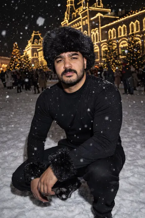 Snow Night Flash Male Portrait